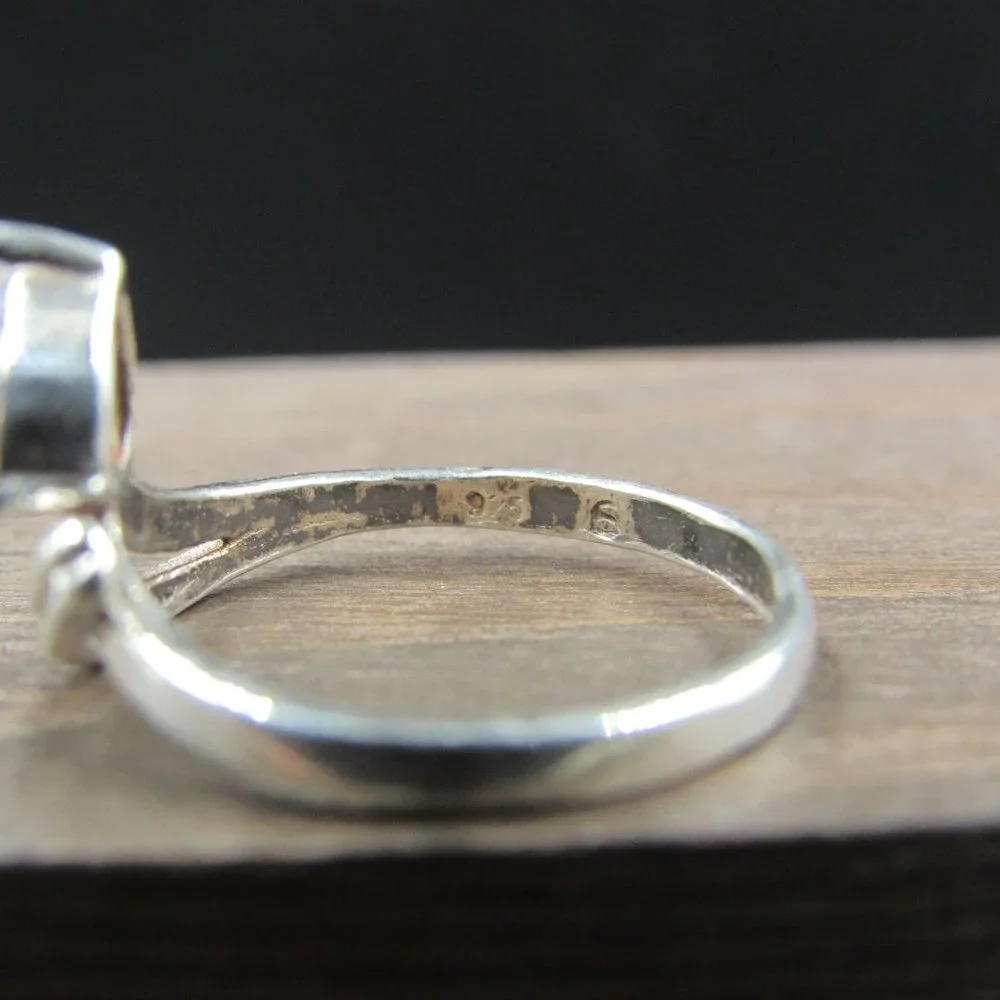 Size 6 Sterling Silver Simple Clear CZ Heart Love Band Ring Vintage - Picture 5 of 8